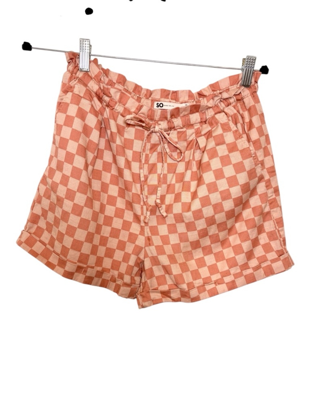 SO Coral Pink Checkered Paperbag Shorts High Rise Casual Preppy Medium